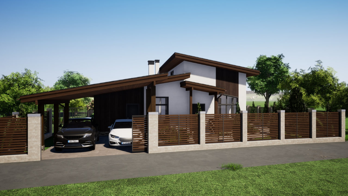 Навес для автомобилей в проекте дома 7-186