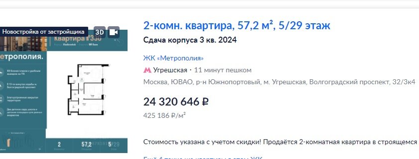 Из открытых источников ЦИАН. Цена новостройки с учетом скидок на этапе строительства.