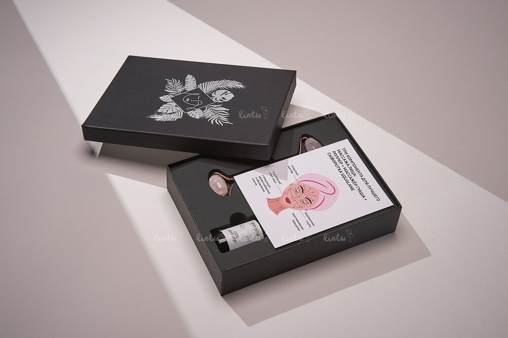 Подарочный набор с роллером и гуаша из розового кварца - «Lintu» - Корпоративные подарки
