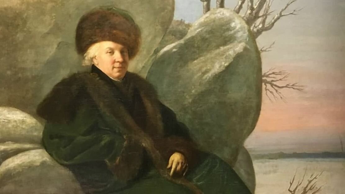 Сальваторе Тончи. Портрет поэта Гавриила Державина на фоне города Иркутска (фрагмент), 1801 год. 