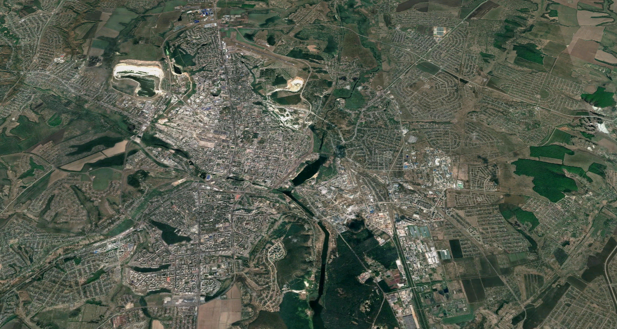 Город Белгород в Белгородской области, Российская Федерация. Координаты: 50.595414, 36.587277, высота - 1.000 метров. Тип: Спутник, режим: Глобус, Вид 3D, без ярлыков, Google карта.
