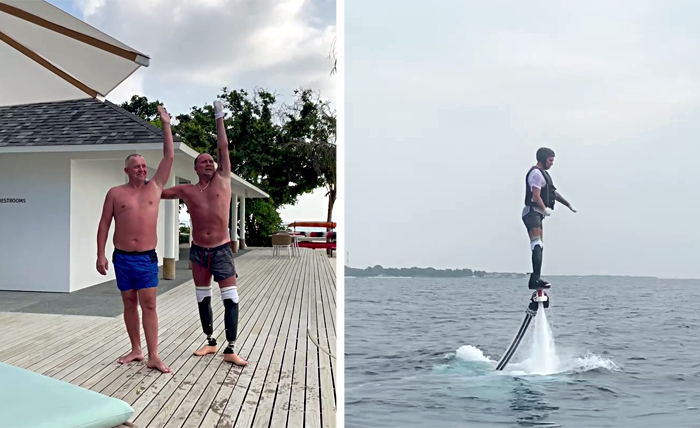 Роман Костомаров, переживший ампутацию ног и кистей, занимается на Мальдивах активным отдыхом / Скриншот с видео Романа Костомарова в Телеграм