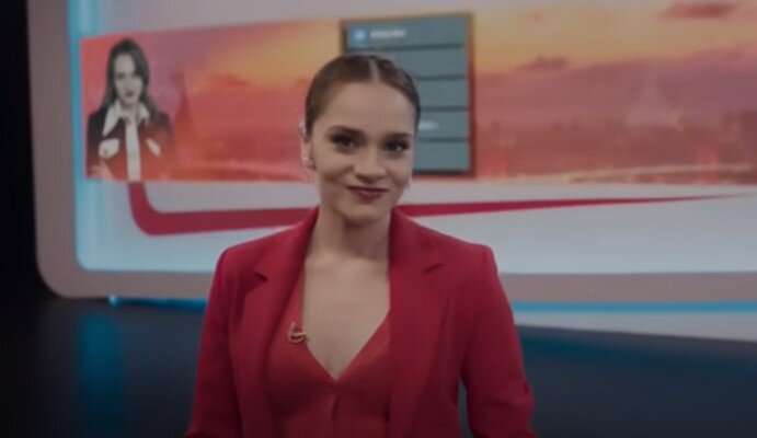 Аслы в эфире. Кадр из сериала "Полет птицы"