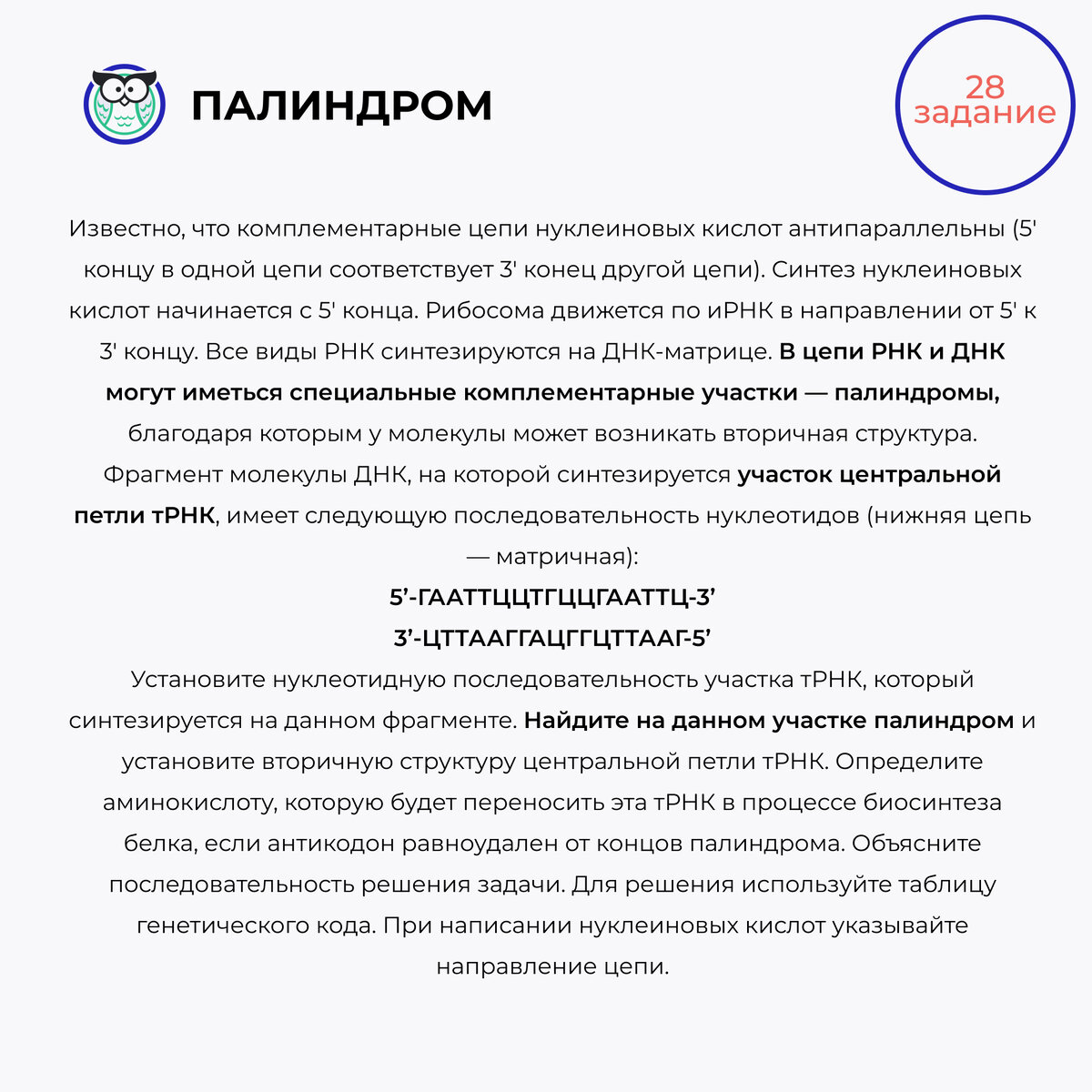 Что такое Палиндром? Задача 28 на Биосинтез белка ЕГЭ | СтадикÓн - онлайн  школа | ОГЭ | ЕГЭ | Дзен