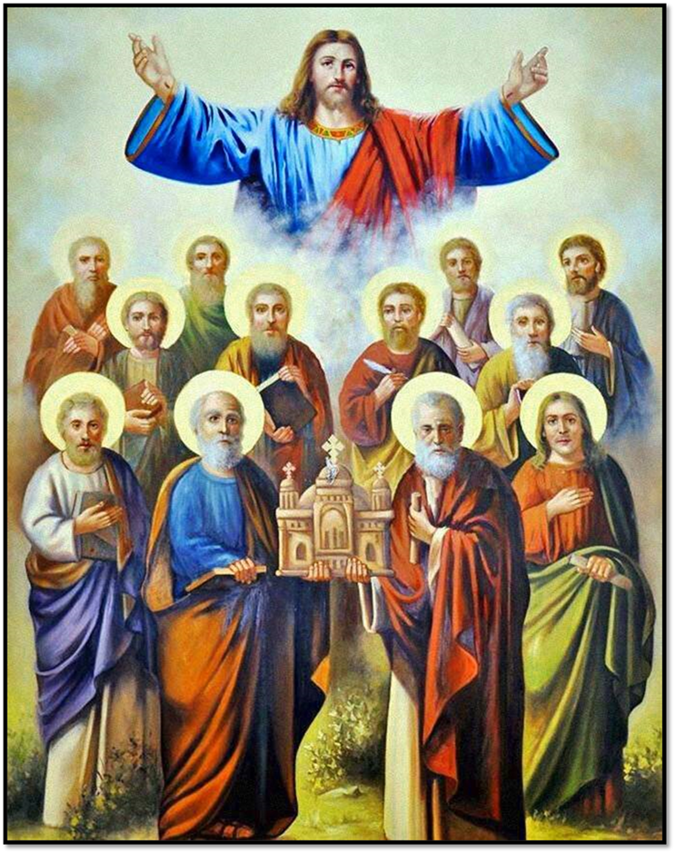 Где были апостолы. 12 Апостолов Иисуса Христа. Икона Иисус Христос и 12 апостолов.
