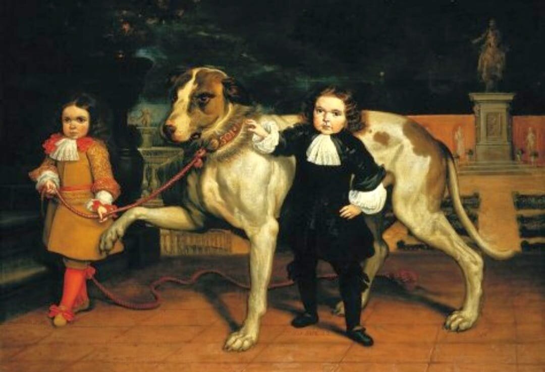 Ян ван Кессель Младший "Испанские придворные карлики с собакой", 1670