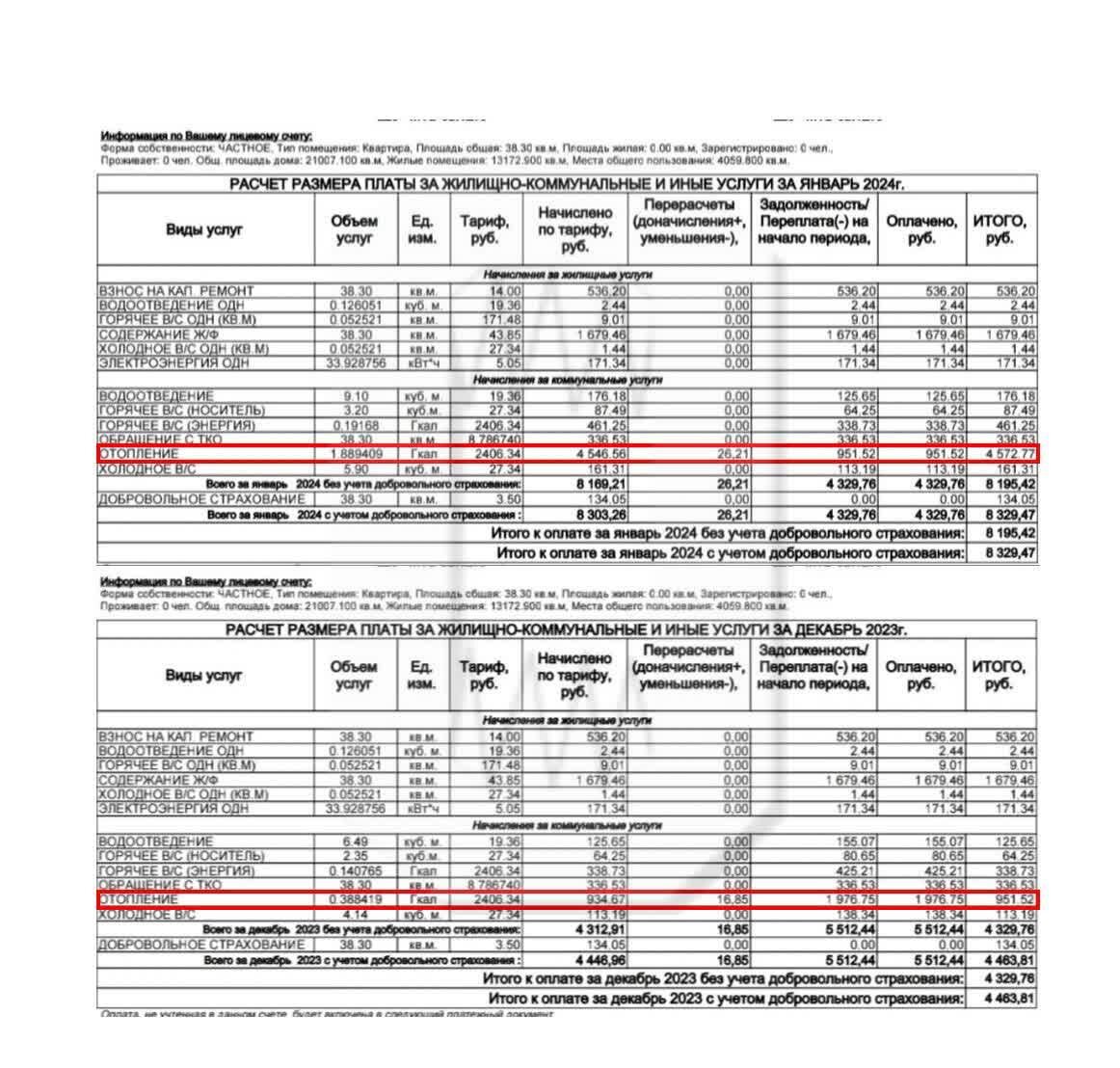 Для сравнения мне за однушку в декабре было начислено 950 рублей, а за январь — 4500 рублей