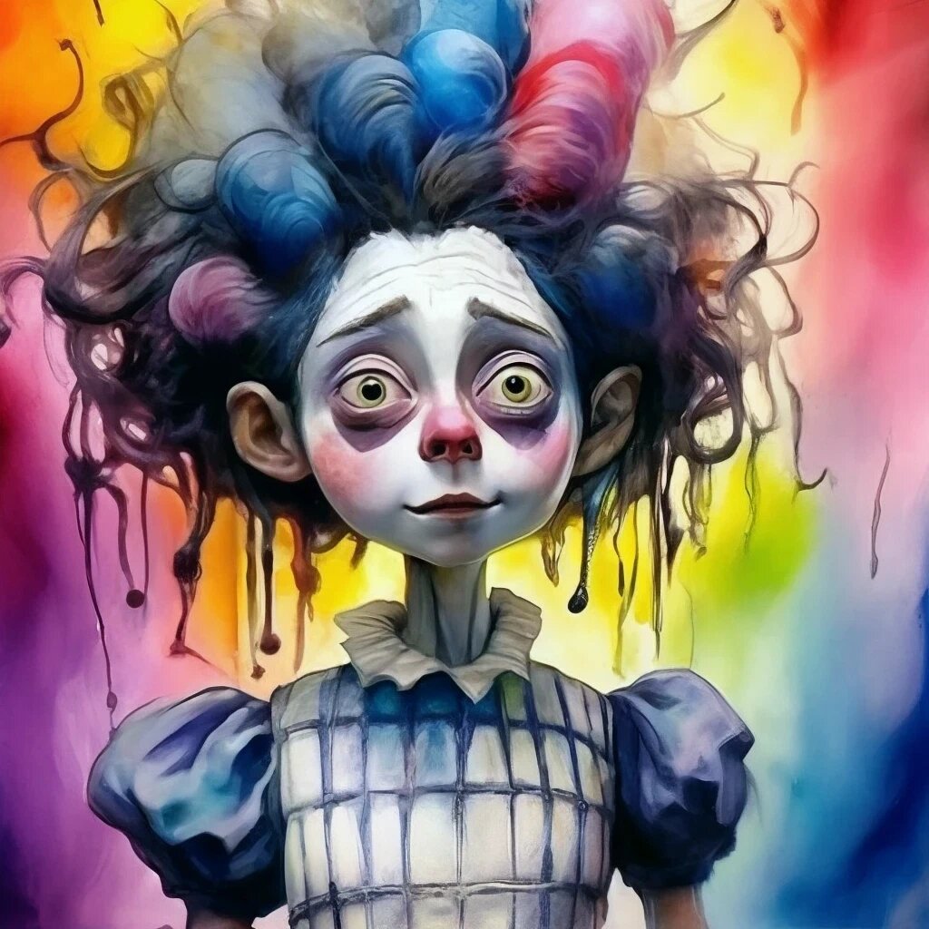 Промт: Funny ugly white girl in the style of Tim Burton