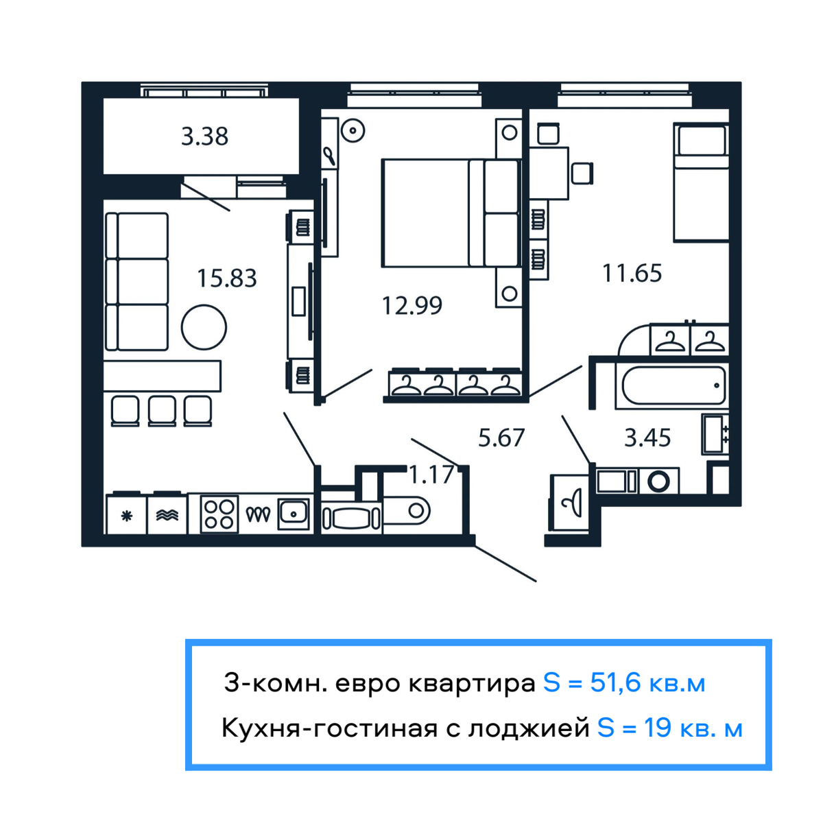 Стоимость этой квартиры в жилом комплексе «Полис Приморский 2» 13 млн рублей