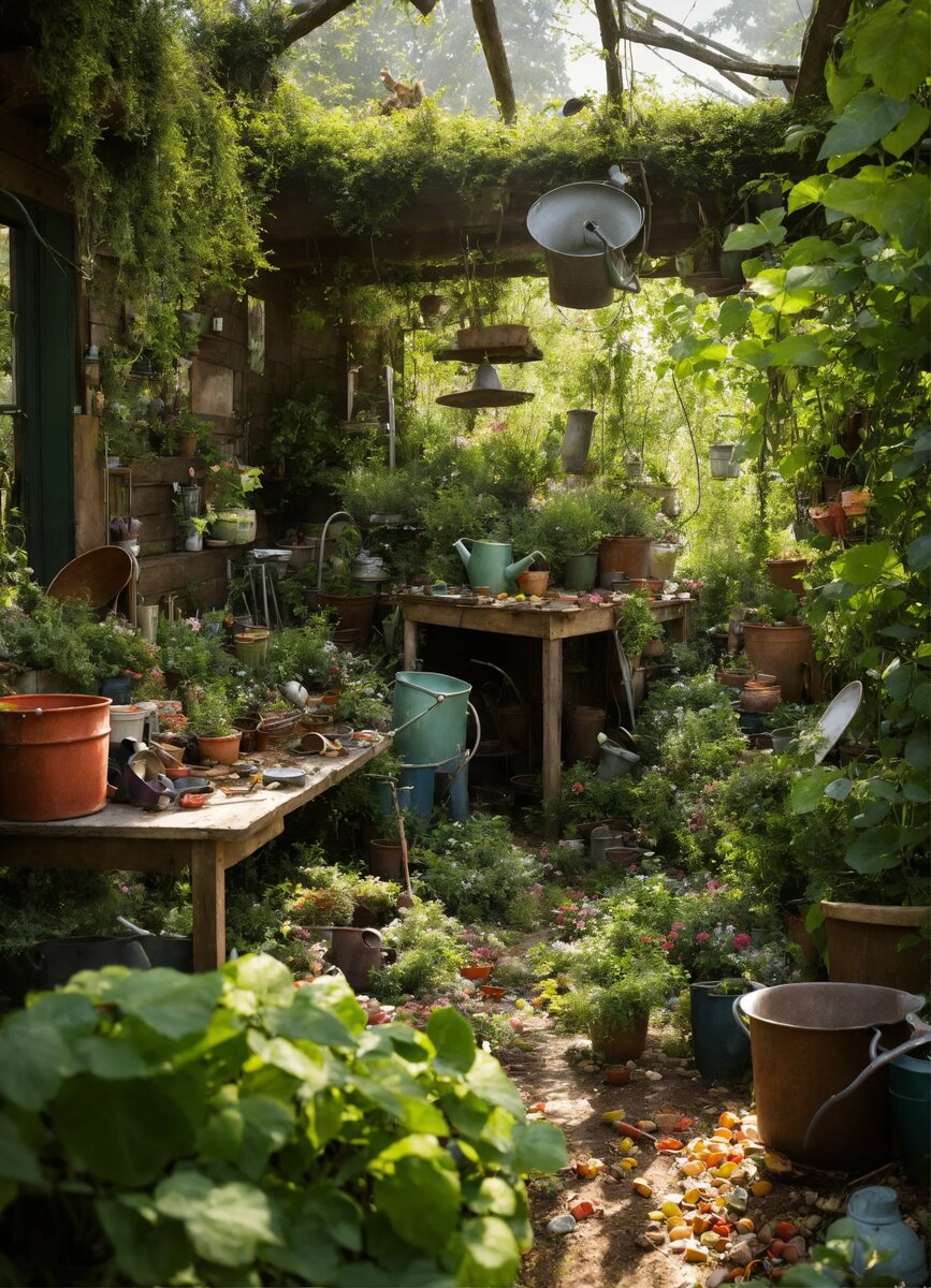 И снова искусственный интеллект любезно изобразил нам бардак в саду. Обратите внимание на то, насколько заросший сад. Это будет важно в дальнейшем.