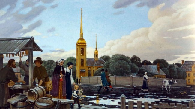 На Петербургской стороне. В центре храм святого апостола Матфия, который с детства посещала Ксения. Фото из открытых источников. Автор картины - замечательный петербургский художник Александр Простоев. В дальнейшем для освящения жития Ксении я буду использовать его прекрасные работы, которые я, к моему величайшему стыду, увидела сегодня впервые, и которые, с моей точки зрения, великолепно отражают жизнь святой