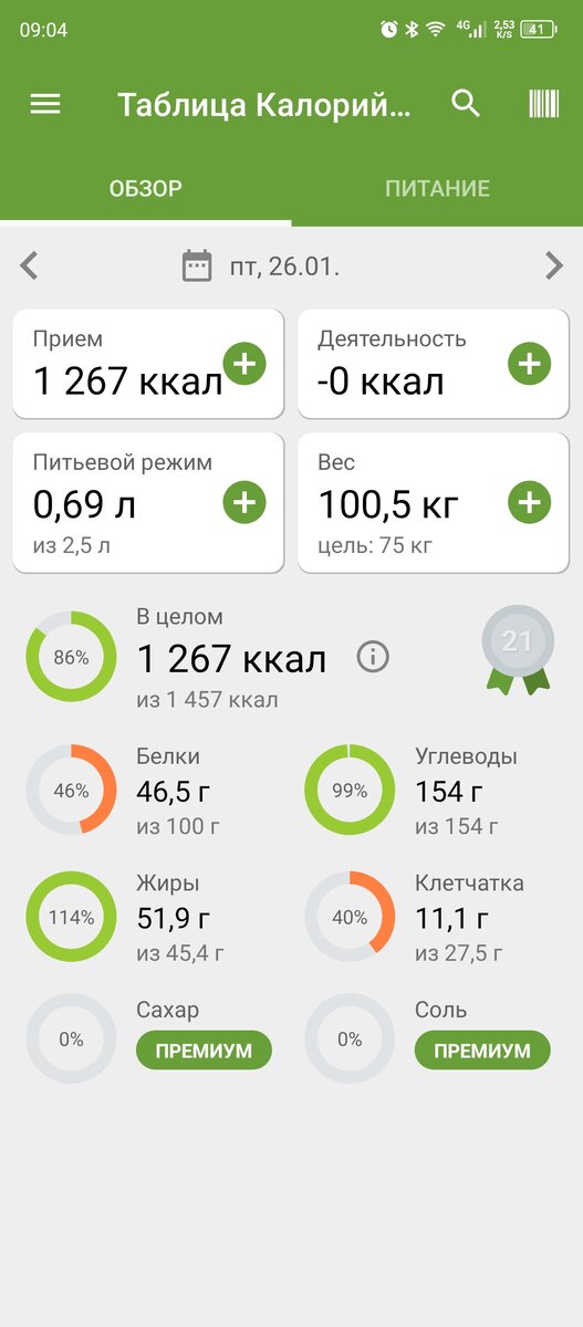 Воду забываю вечно писать, вписывают только чай или кофе. Хотя воду тоже пью, но не вбиваю её. 