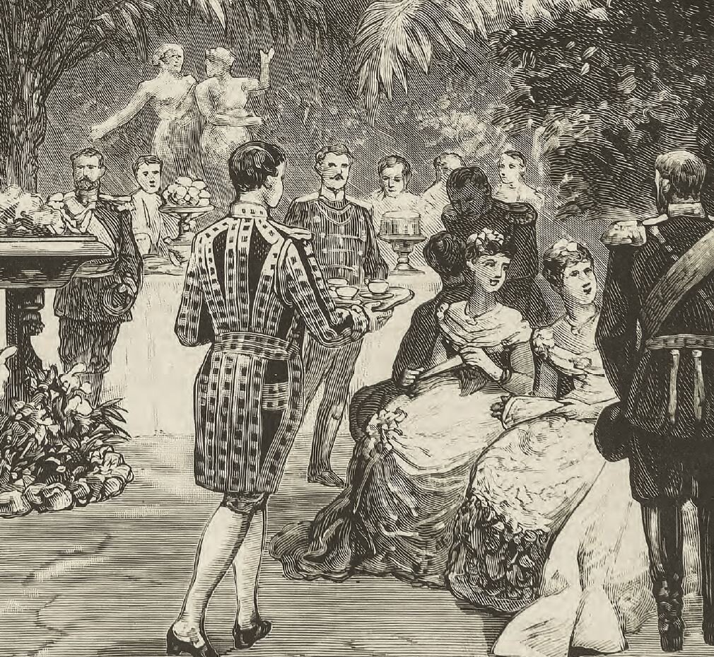 К.О. Брож. Бал при высочайшем дворе в Зимнем дворце 23 января 1886 года. Деталь. Иллюстрация из журнала: Всемирная иллюстрация. № 891 (от 8 февраля). СПб., 1886. © Государственный Эрмитаж