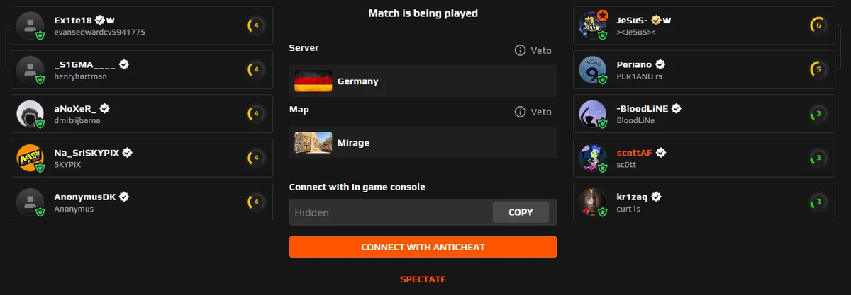     Габриэль Жезус на Faceit (в правом верхнем углу)