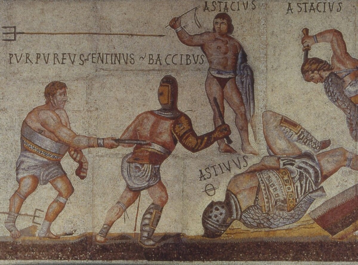 Знаменитая мозаика с гладиаторами из Галереи Боргезе