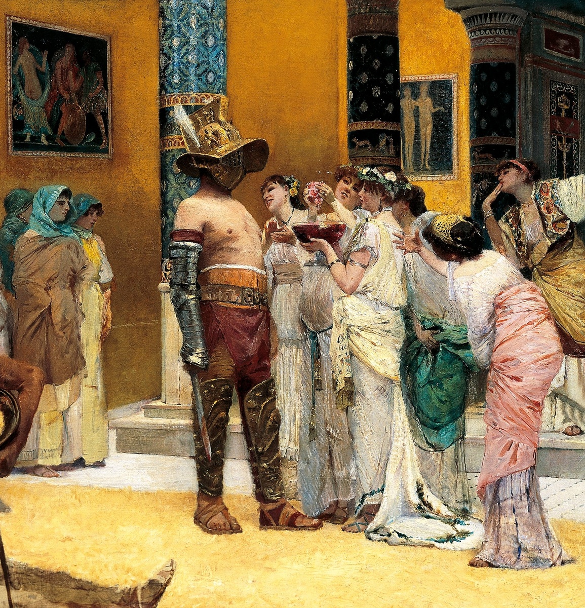 Гладиатор в доме богатого жителя Помпей наслаждается женским вниманием. Художник: Francesco Netti