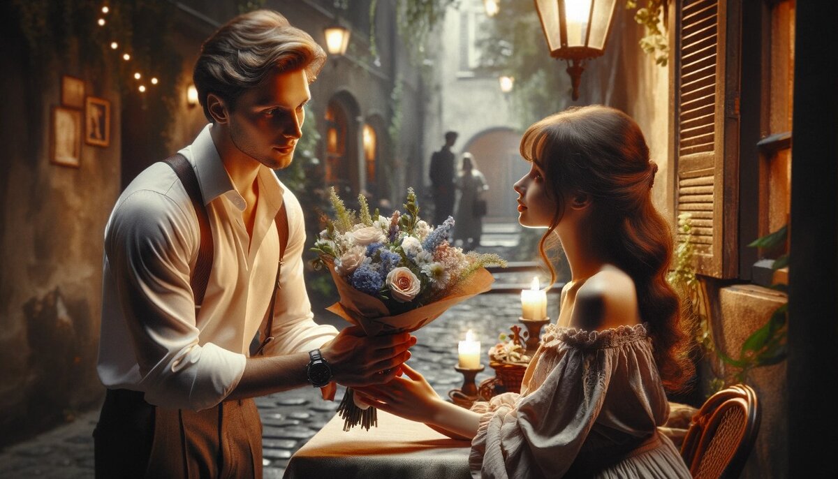 Влюбленные с ромашками. Ночь любви. Анимация любовь. Поцелуй на рассвете. Счастливая девушка.