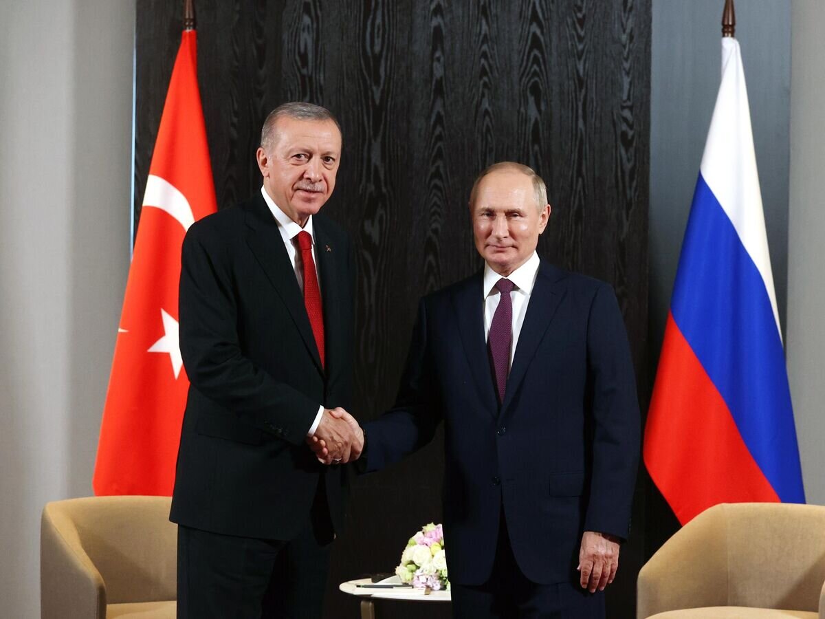    Президент РФ Владимир Путин и президент Турции Реджеп Тайип Эрдоган во время встречи на полях саммита ШОС© РИА Новости / POOL