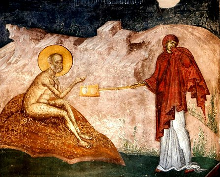 Супруга Иова протягивает ему еду на лопате