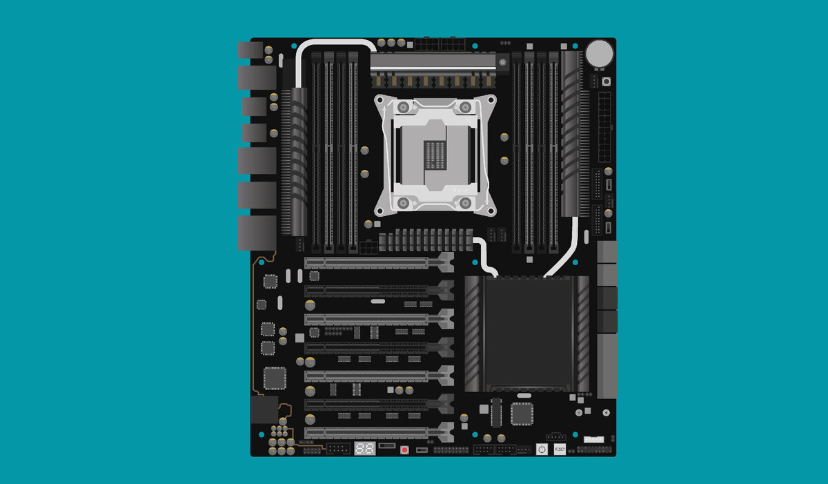 схематичный вид материнской платы от ASUS