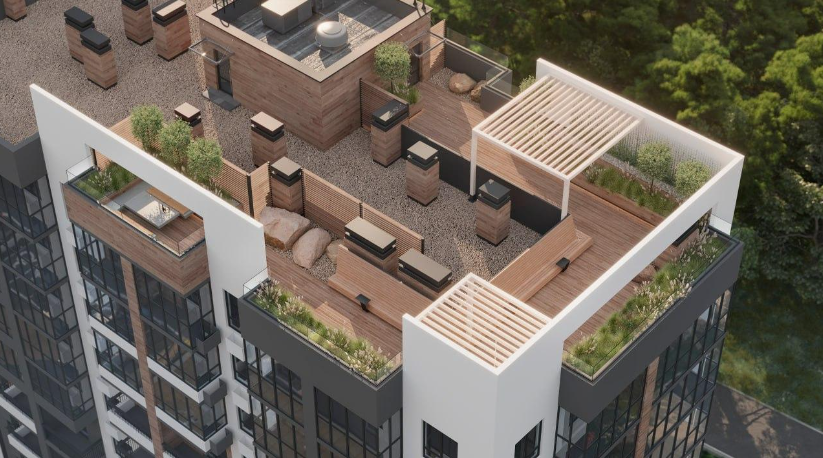 Зелёные террасы на крыше дома, ЖК «Лестория»