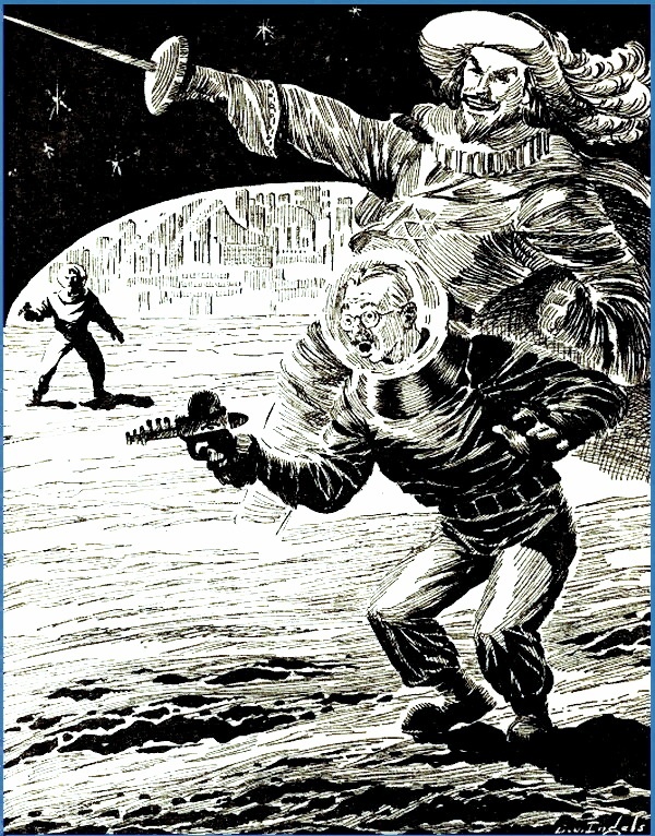 Иллюстрация Graham J. Ingels к рассказу "Mr-Meek-Musketeer" в журнале "Planet stories", 1944