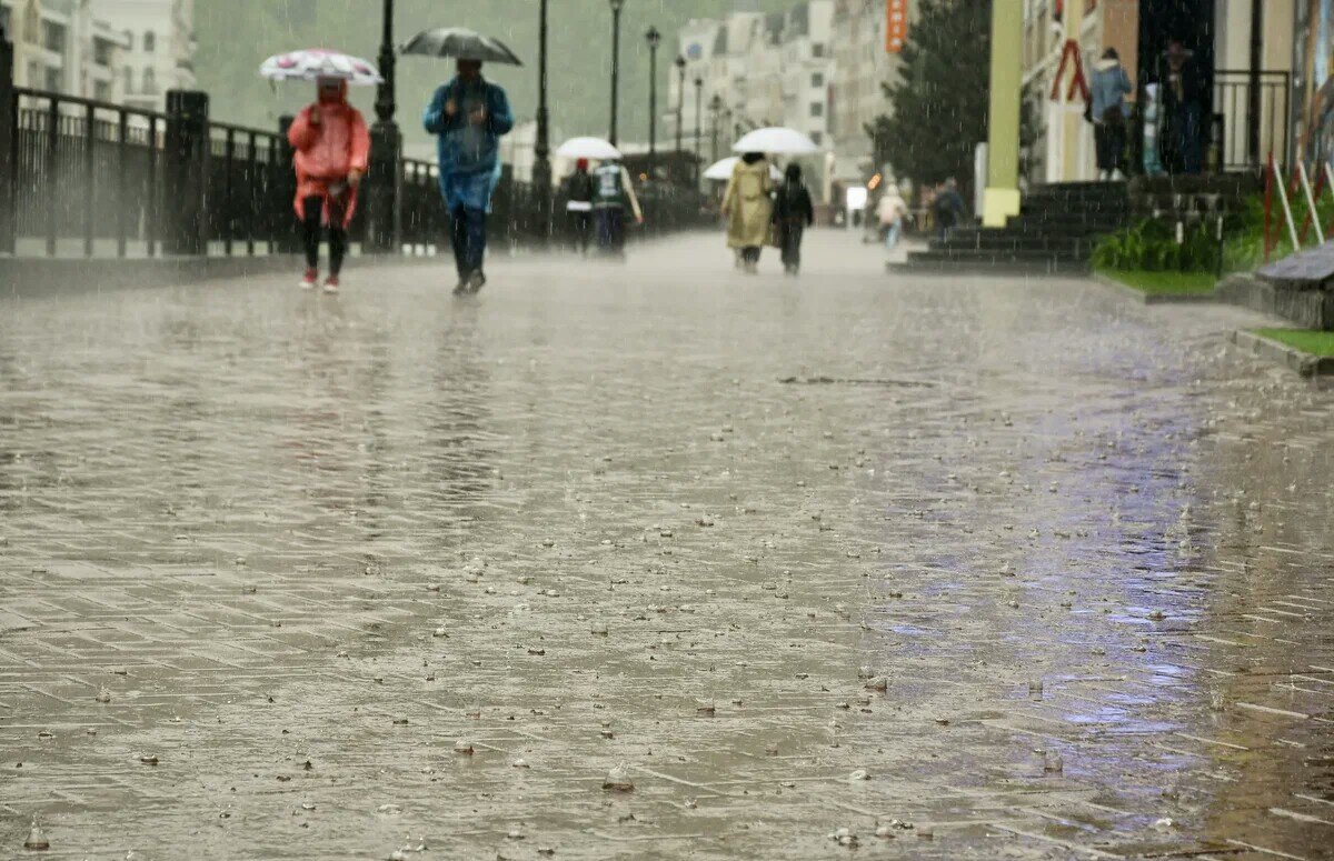 Осенний ливень в городе.