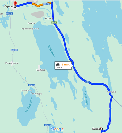 Маршрут к водопаду Кивач