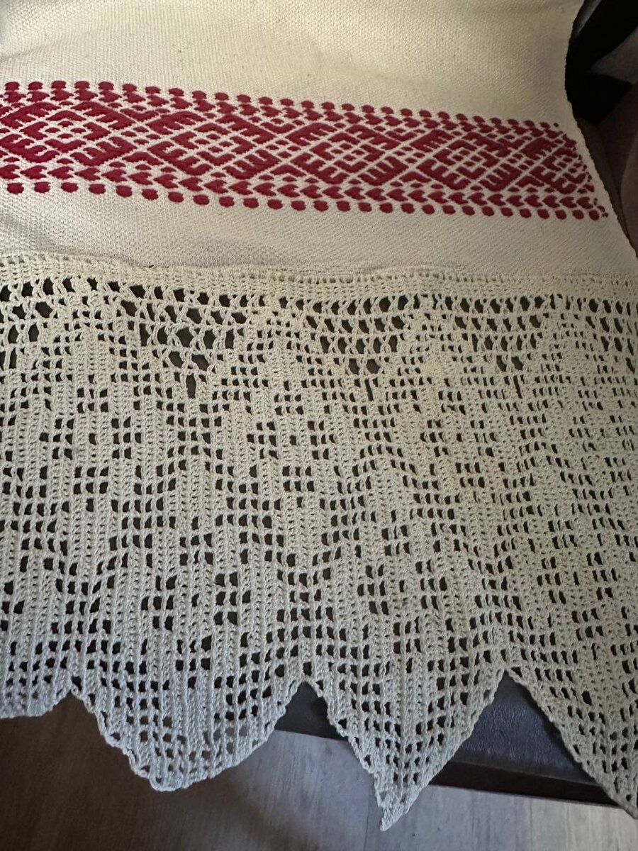 Отделка рушника в технике филейного вязания