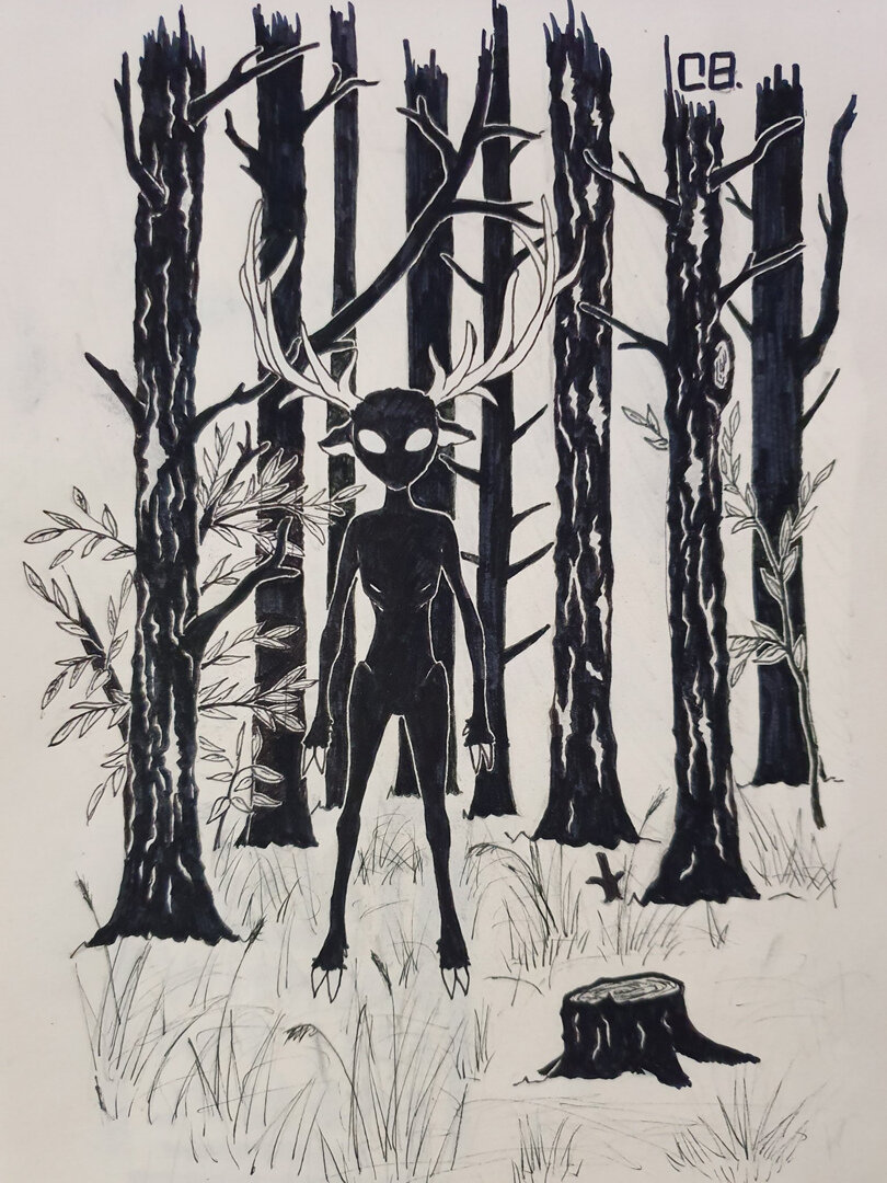 Картина Маринетт Мортем - Тайна обитателя леса Inktober - 8