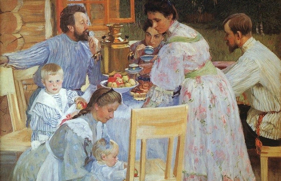 Семья и дом произведения. Б. М. Кустодиев. На террасе. 1906.