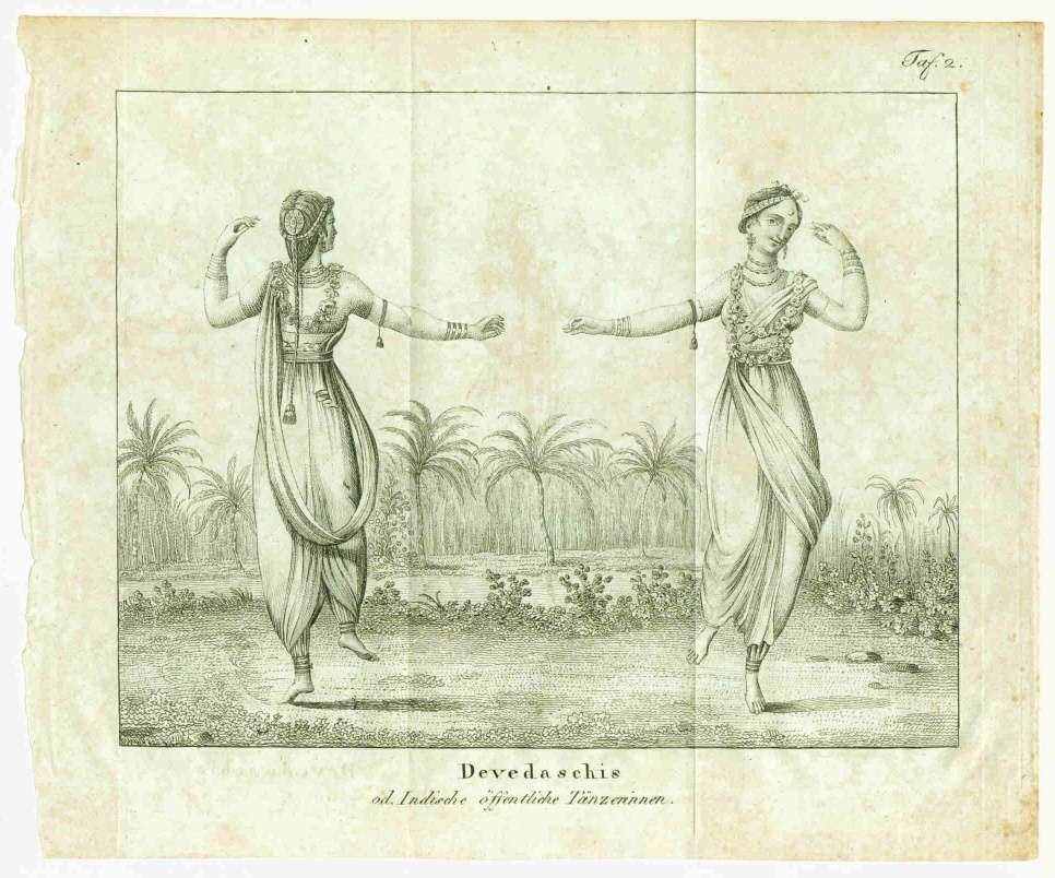 Девадаси, индийские танцовщицы. Немецкая гравюра, ок. 1700. Изображение: columbia.edu