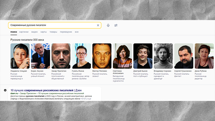 ВОТ ТАКИМИ ВИДИТ ПОИСКОВИК "ЯНДЕКСА" СОВРЕМЕННЫХ РУССКИХ ПИСАТЕЛЕЙ... СКРИНШОТ СТРАНИЦЫ "ЯНДЕКСА"