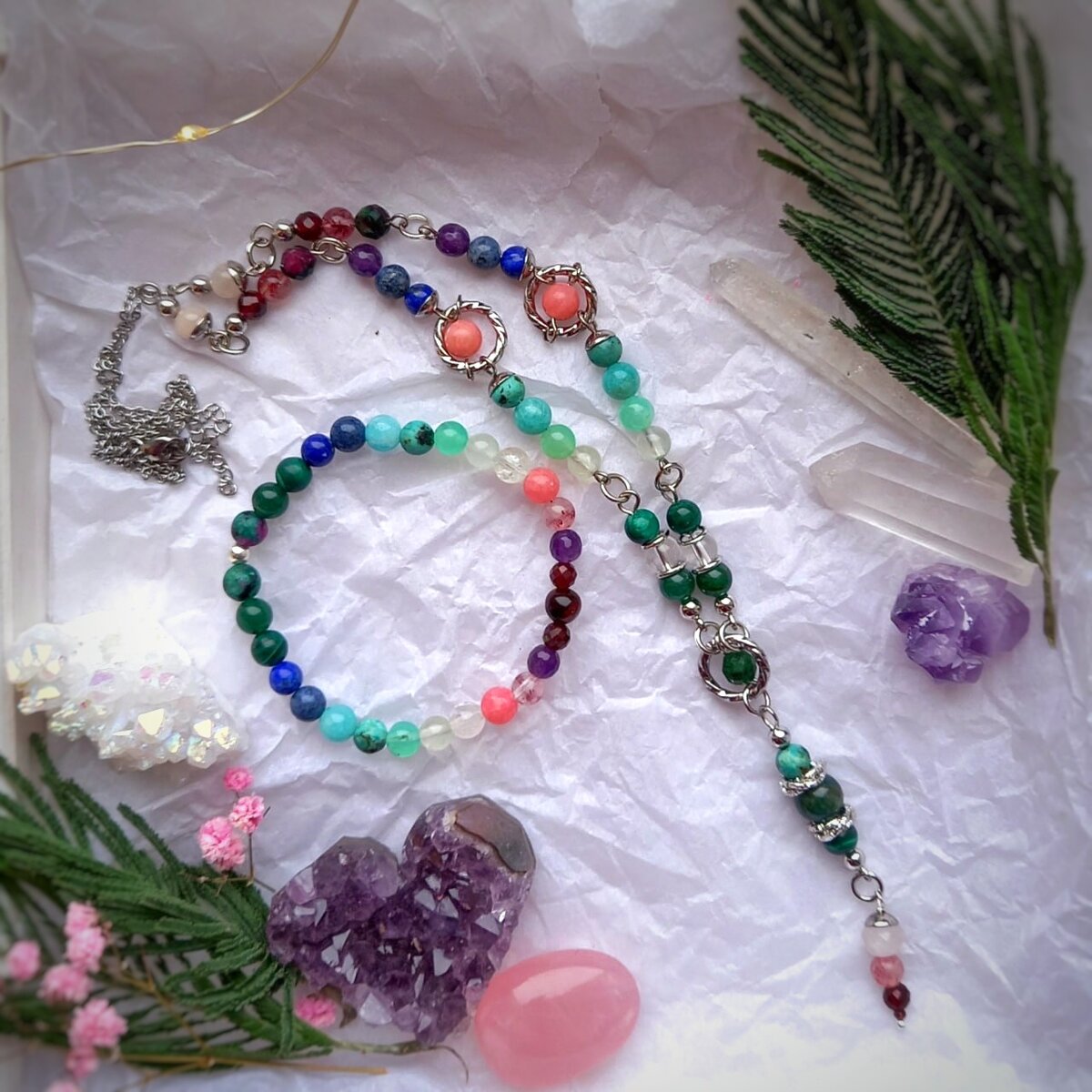 Фото автора. Комплект: сотуар и браслет с индивидуально подобранными камнями.