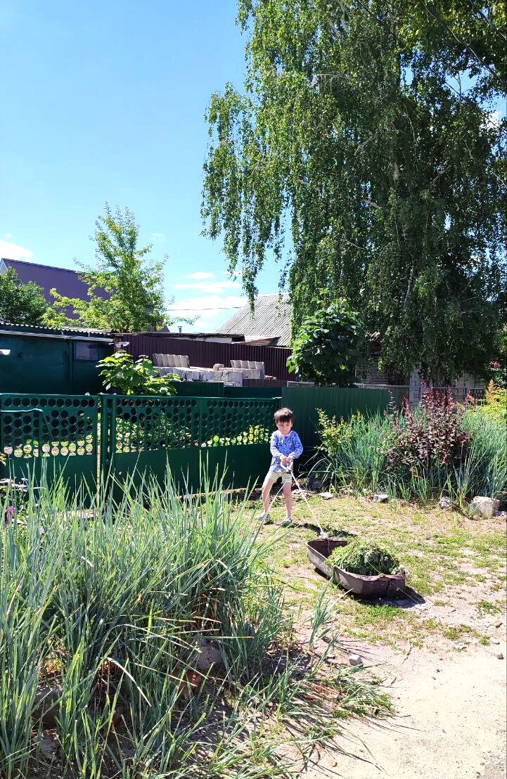 Фото автора. Мы везём подружке траву для кур. Нам несложно, а ей приятно. 