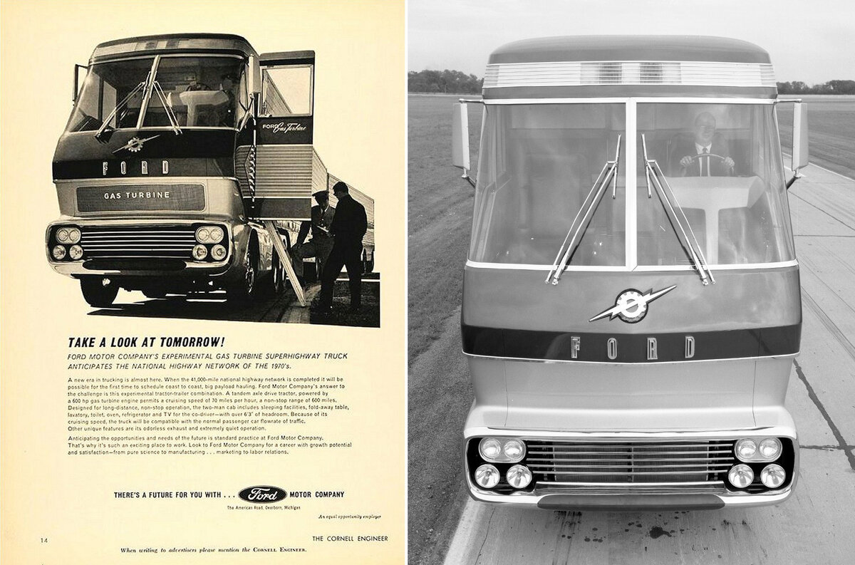    Официально прототип назывался Ford Gas Turbine Truck, однако все (включая представителей компании) называли грузовик Big Red («Большой Красный»). Почему «Красный», думаем, в пояснении не нуждается, а вот эпитет «большой» для наглядности проиллюстрируем: вместе с двумя прицепами Fruehauf длина автопоезда составляла почти 30 метров, а его высота достигала 4 метров — полноценный одноэтажный дом.   
Ford