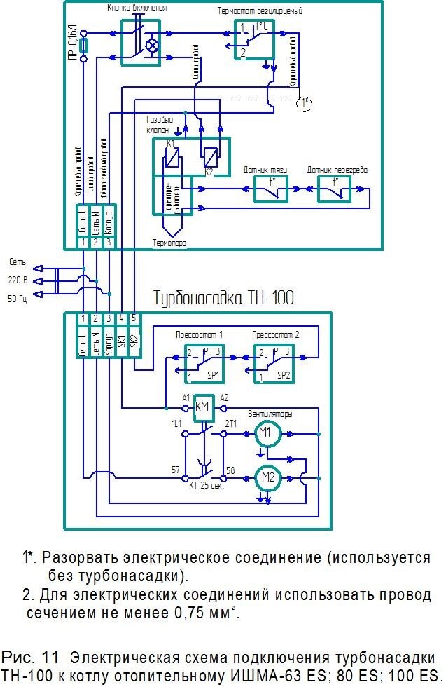Принципиальная электрическая схема турбонасадки и котлов с автоматикой Elettrosit 810