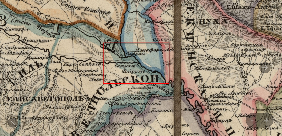 На фото: Самуха // Карта Российских владений за Кавказом, 1836 г.