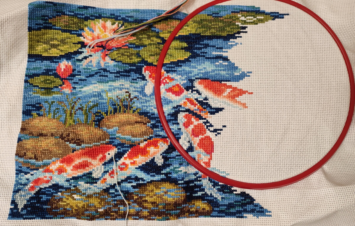 "Карпы кои" 33х22 см. Прогресс на 01.01.24