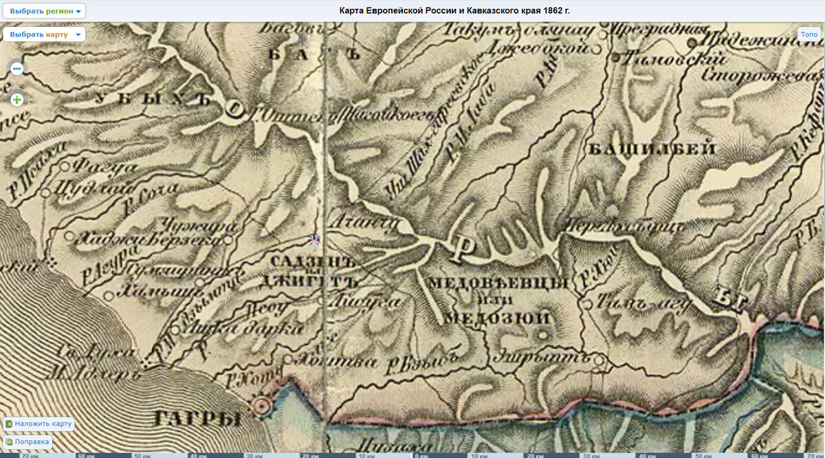 Фрагмент карты исследуемого района 1862 года (сайт etomesto)