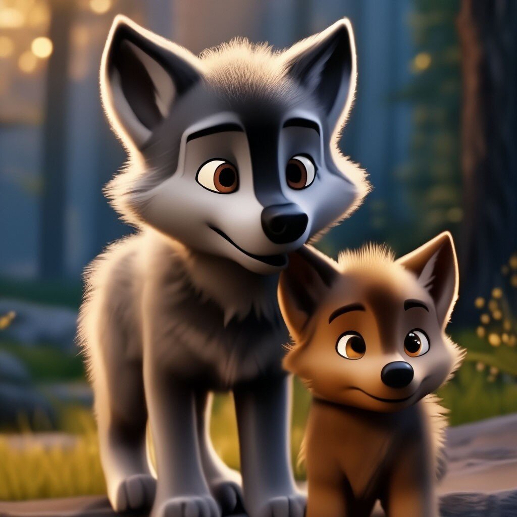 Волчонок Белозуб с мамой-волчицей