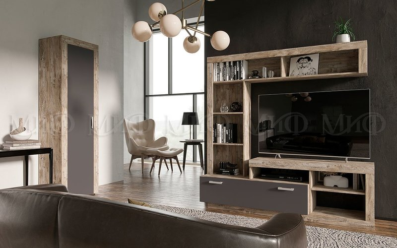 Модульная гостиная Ангара графит - дуб юкон