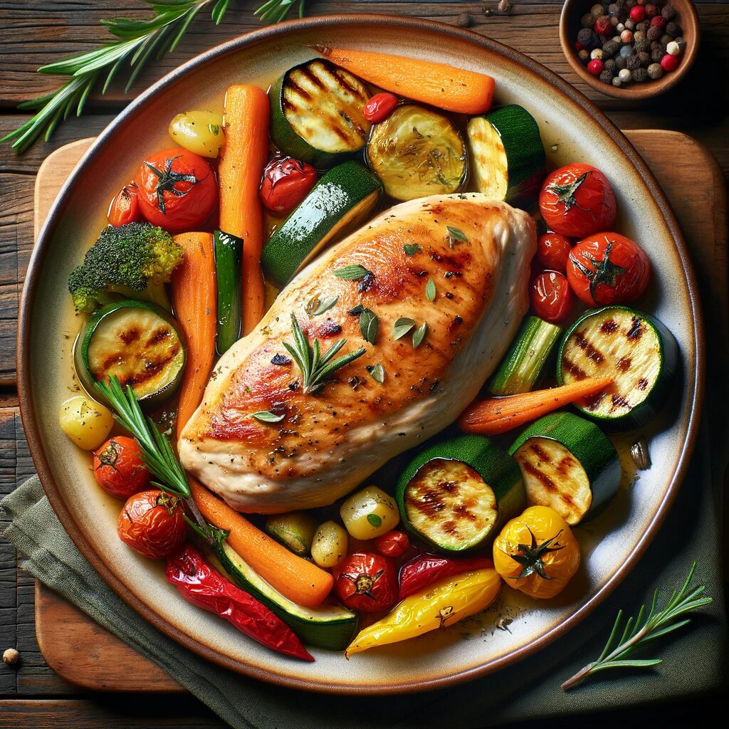 Куриная грудка, запеченная с овощами