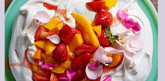 приготовленное безе и украшенное фруктами и сливками, представляет собой идеальный легкий десерт