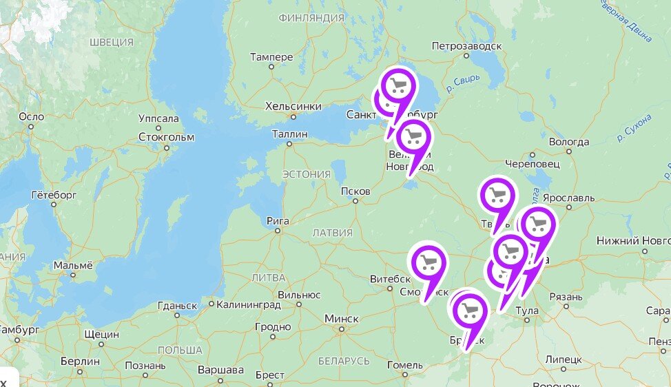 Города присутствия сети магазинов ЧеснОК 