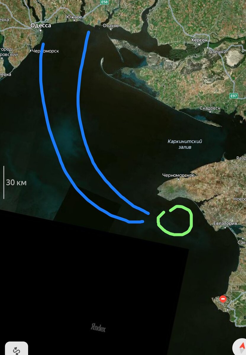 Зеленый кружек вероятное место боя, синие линии возможный маршрут движения БЭК.