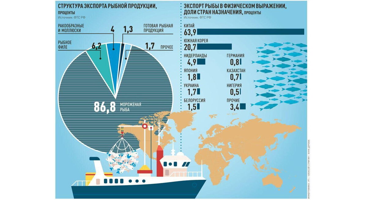 Данные о направлениях экспорта рыбы из РФ