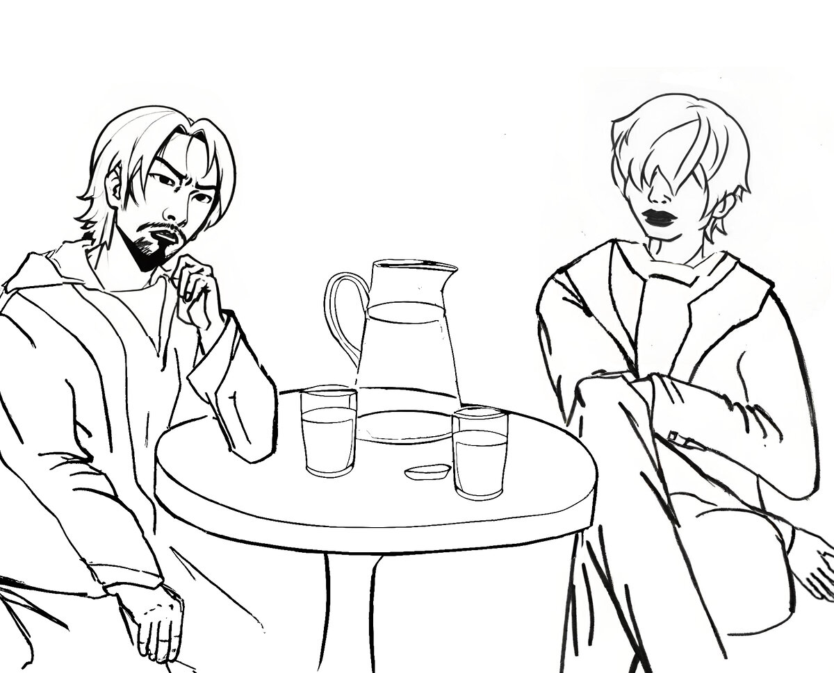 Сабина Альбин. Дрын и Оглобля. Карандаш, картон, 2024.