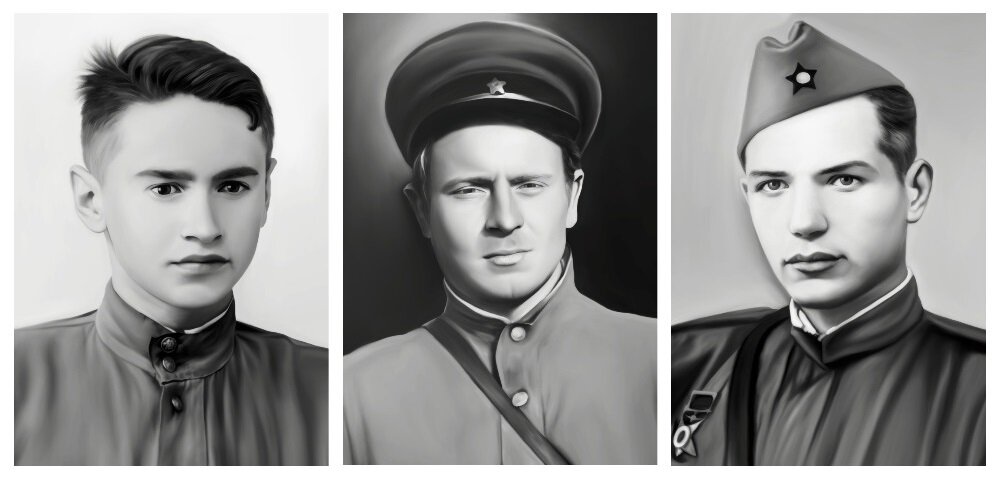 Разведчики группы «ДЖЕК». Слева направо: Геннадий Юшкевич, Наполеон Ридевский, Анатолий Моржин. Фото восстановлены Фондом "ИСТОК" в рамках проекта "Первые в логове врага".