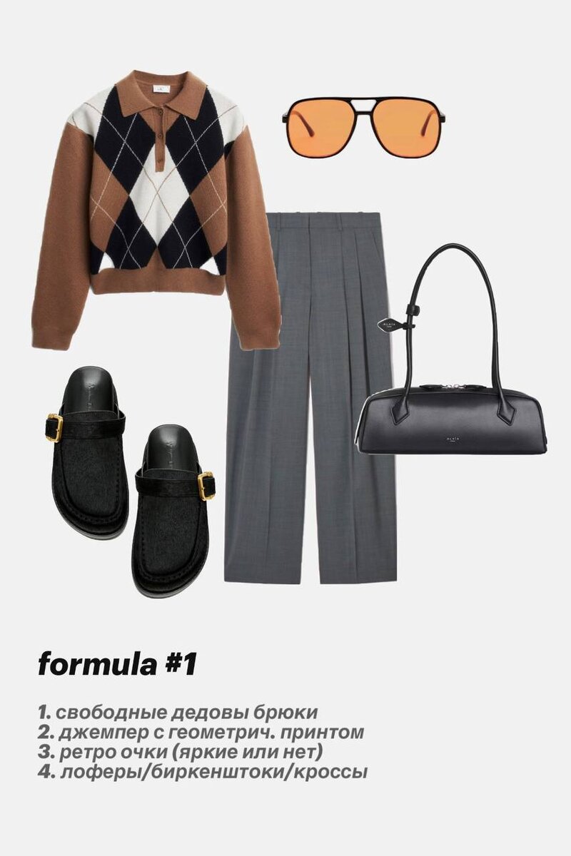 джемпер в ромб – Lime
серые брюки – Cos
клоги – Massimo Dutti
сумка – Alaia (просто хотела показать вам нового всеобщего любимца)
очки – Pull&bear
